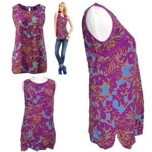 Cabi Blouse Palm Grass Tunic Sleeveless Keyhole Purple 243 Size Medium M
